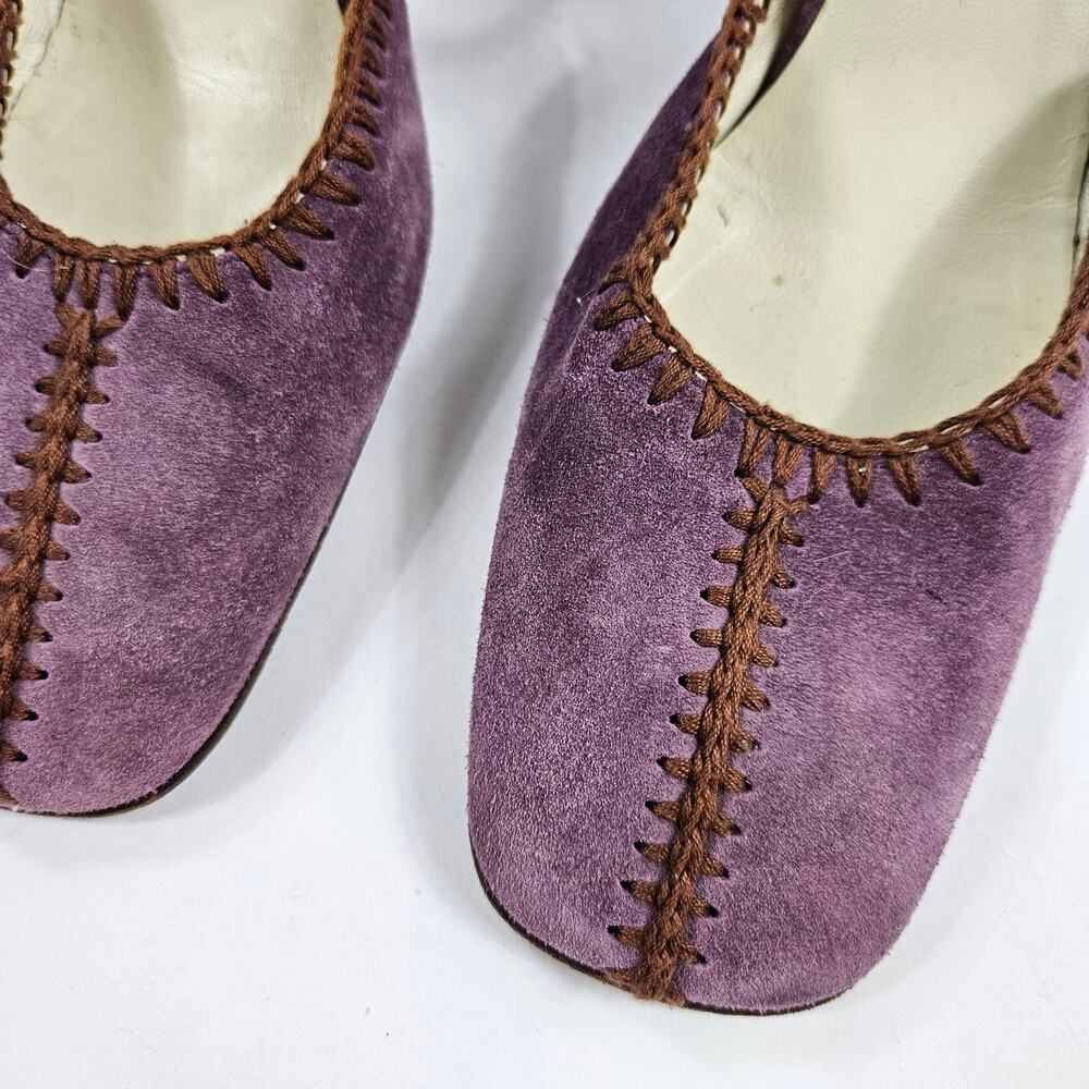 Vintage Prada Heels Purple Suede Whipstitch Square Toe - IT 38 (US 8) - Picture 7 of 7